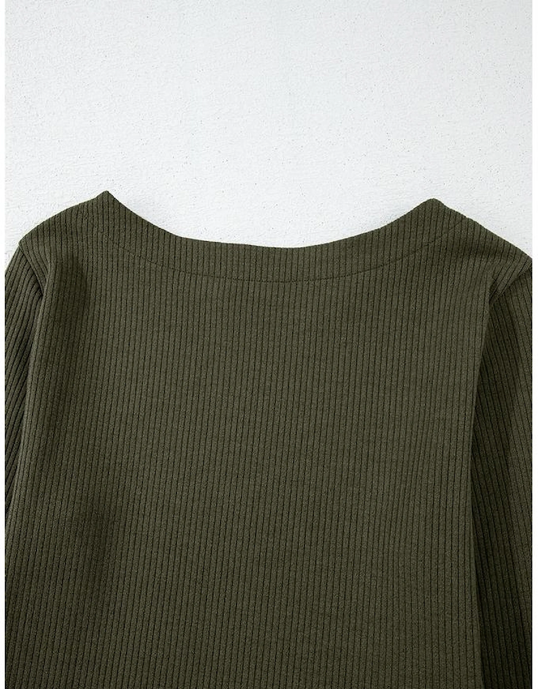 Jungle Green Ribbed Side Slit Ruched Slim Fit Long Sleeve Mini Dress