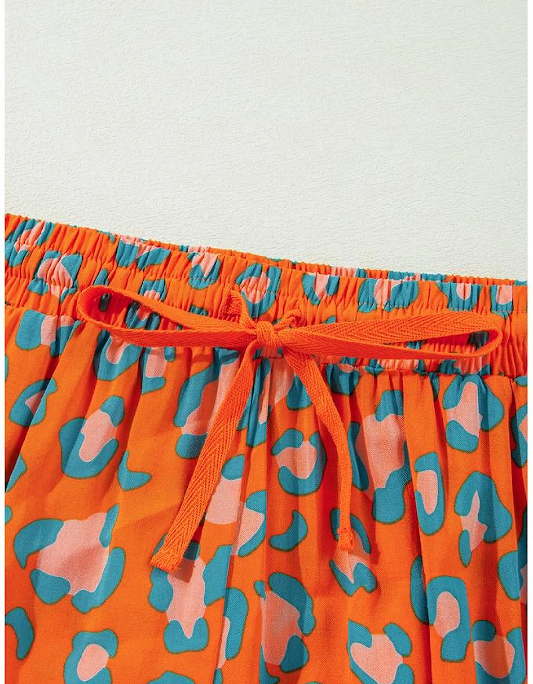 Orange Leopard Print Long Sleeve Shirt and Shorts Pajama Set