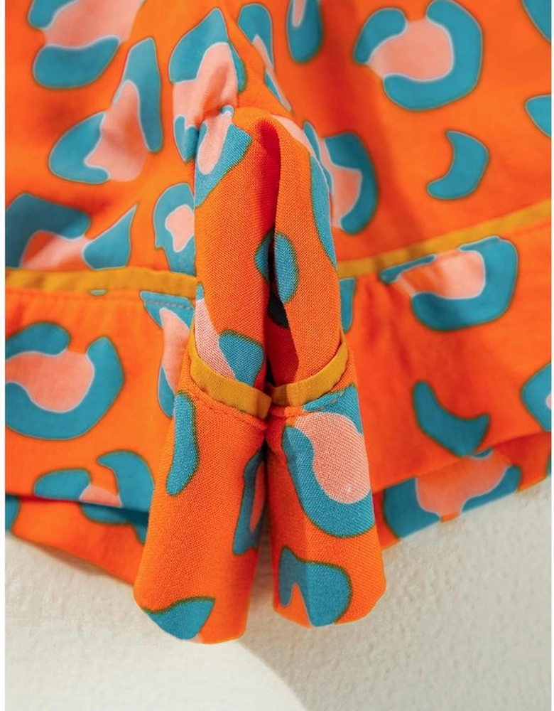 Orange Leopard Print Long Sleeve Shirt and Shorts Pajama Set