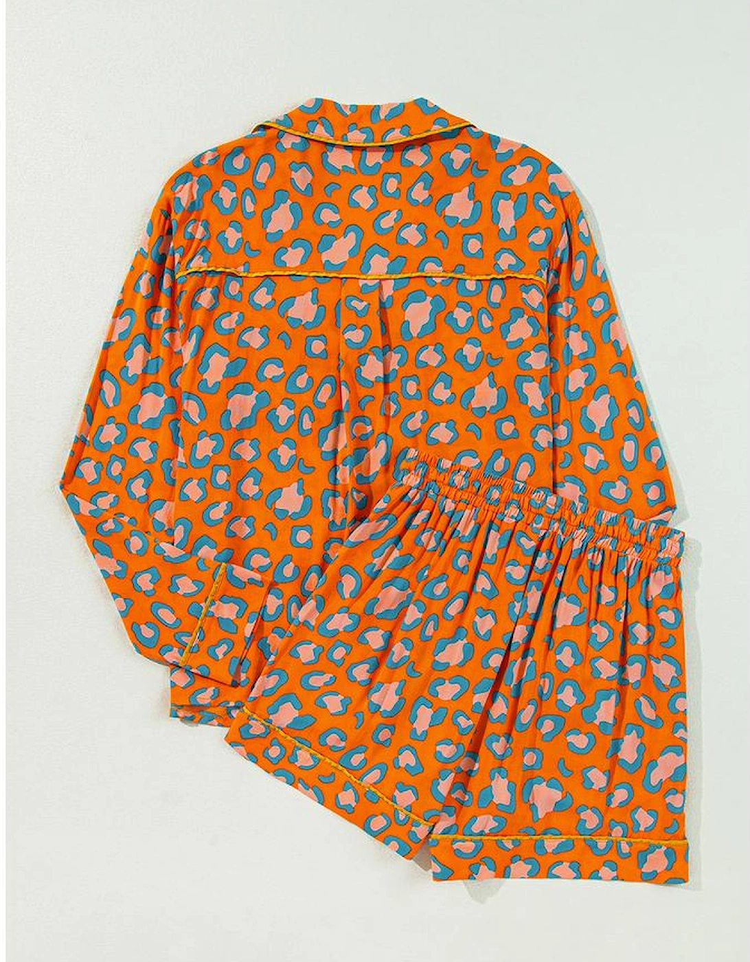 Orange Leopard Print Long Sleeve Shirt and Shorts Pajama Set