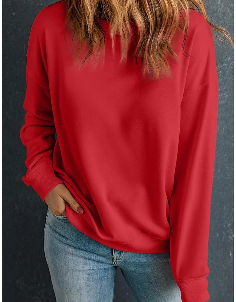 Red Solid Classic Crewneck Pullover Sweatshirt