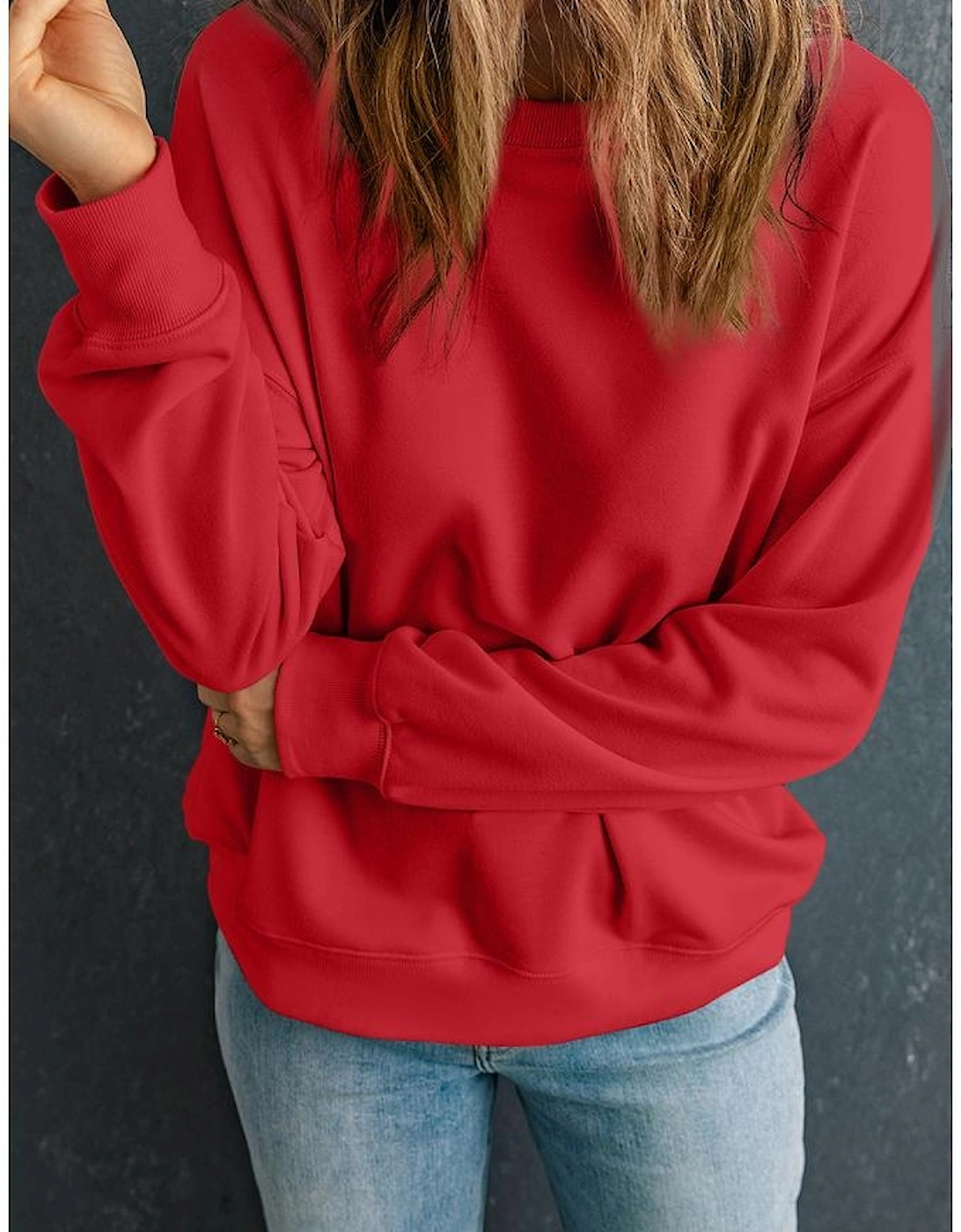 Red Solid Classic Crewneck Pullover Sweatshirt