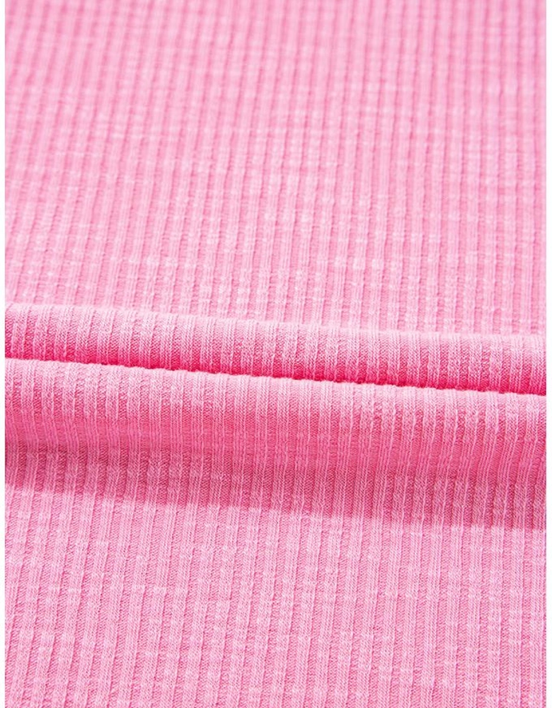 Bonbon Striped Ruffle Flutter Sleeve Ribbed Blouse