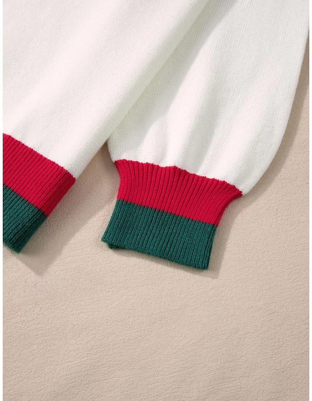 White Tinsel holly jolly Pattern Colorblock Edge Drop Shoulder Plus Size Sweater