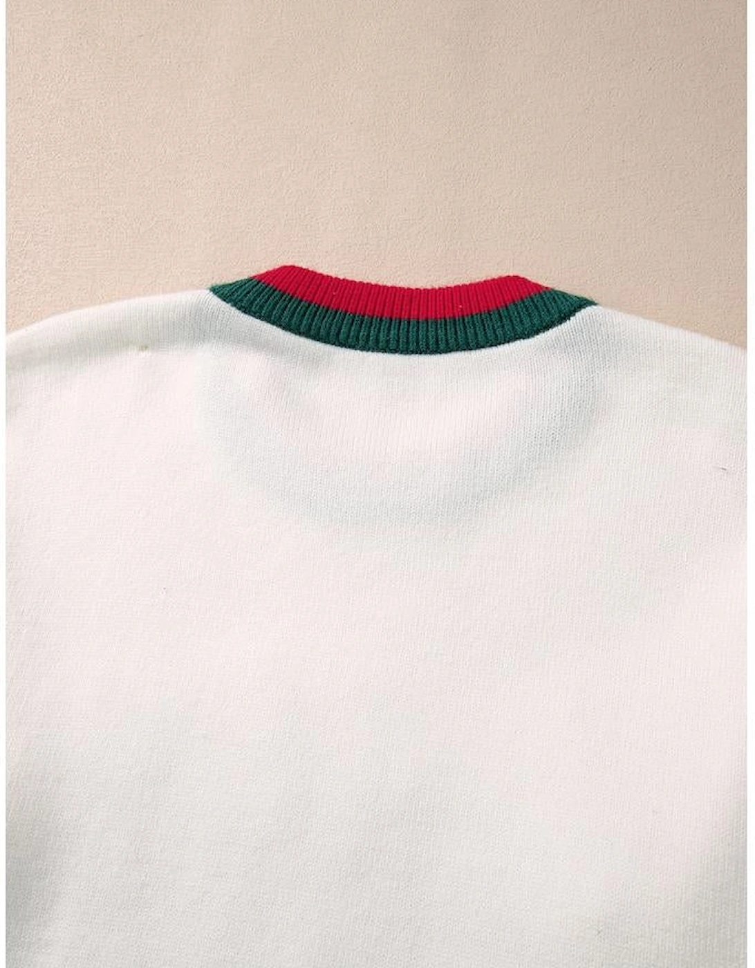 White Tinsel holly jolly Pattern Colorblock Edge Drop Shoulder Plus Size Sweater