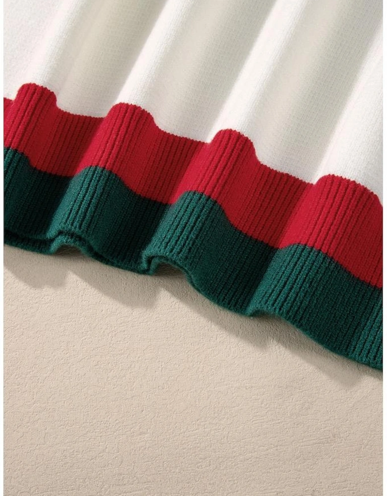 White Tinsel holly jolly Pattern Colorblock Edge Drop Shoulder Plus Size Sweater