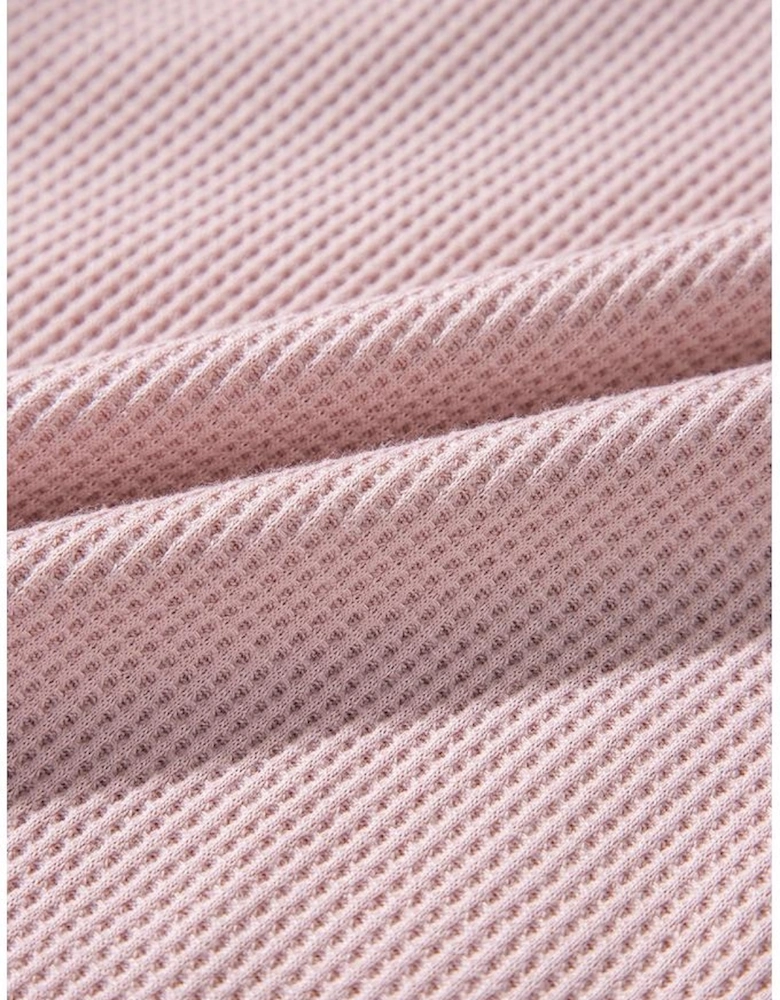 Pink Waffle Floral Patchwork Exposed Seam Detail Short Sleeve Top