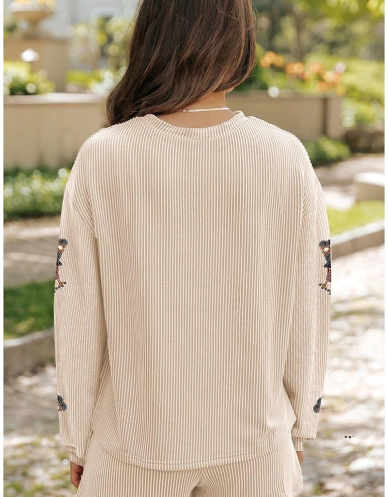 Parchment Thanksgiving Sequined Turkey Corded Knit Loose Fit Shorts Set