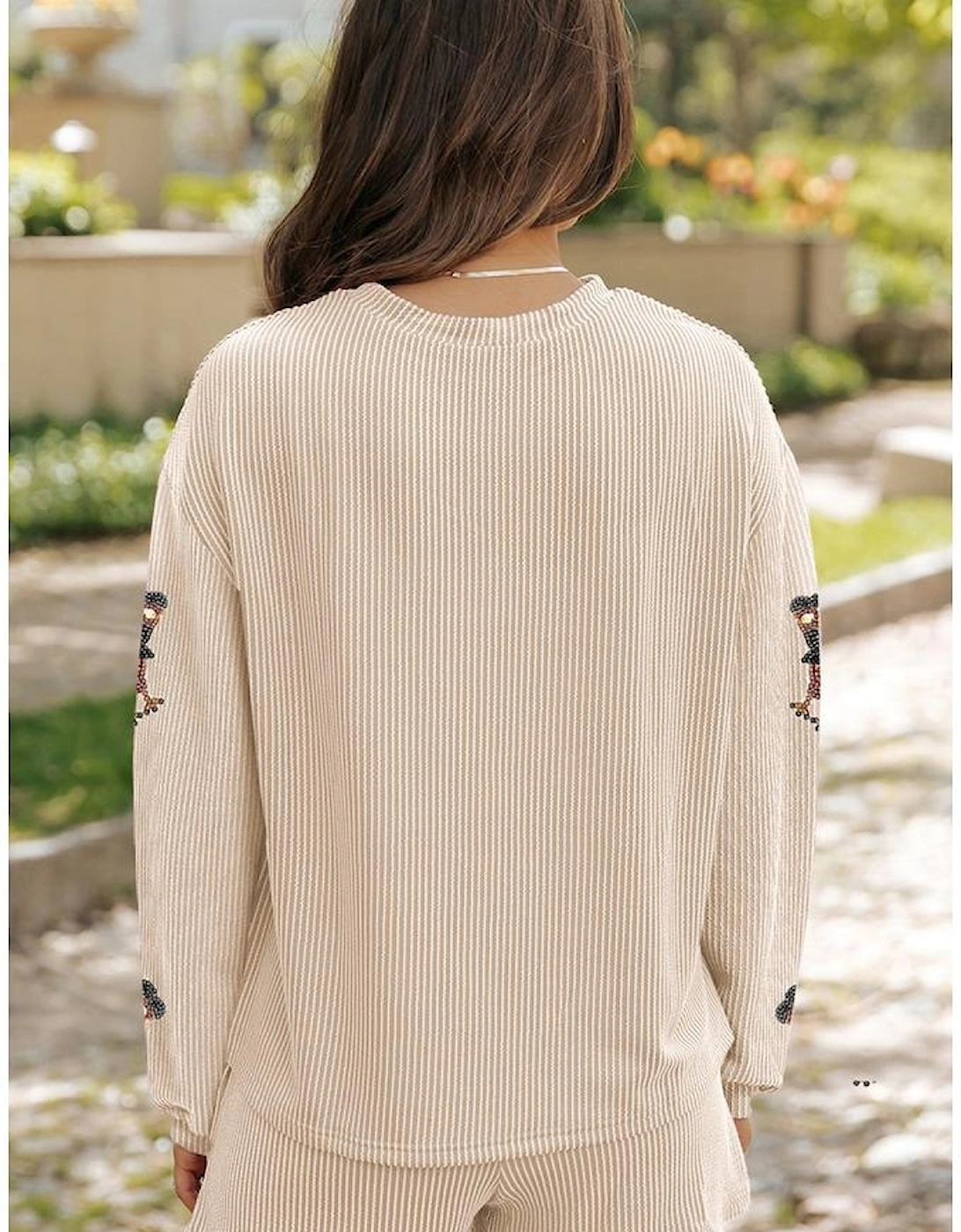 Parchment Thanksgiving Sequined Turkey Corded Knit Loose Fit Shorts Set