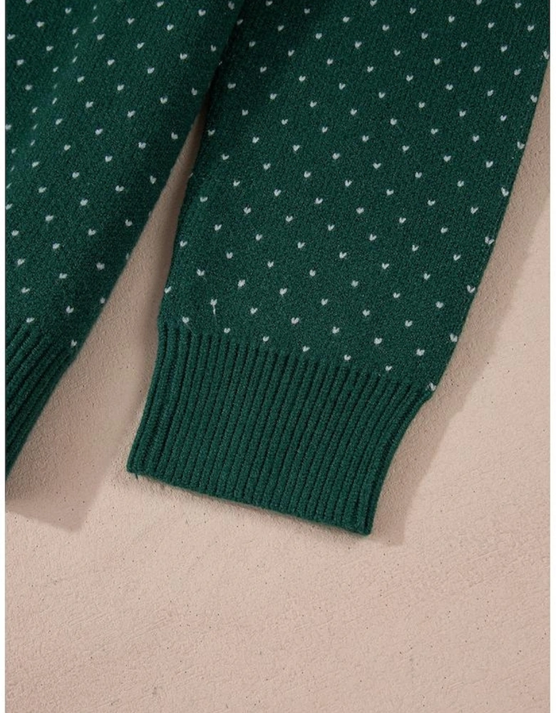 Green Christmas Snowflake Pattern Drop Shoulder Plus Size Sweater