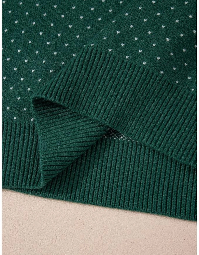 Green Christmas Snowflake Pattern Drop Shoulder Plus Size Sweater