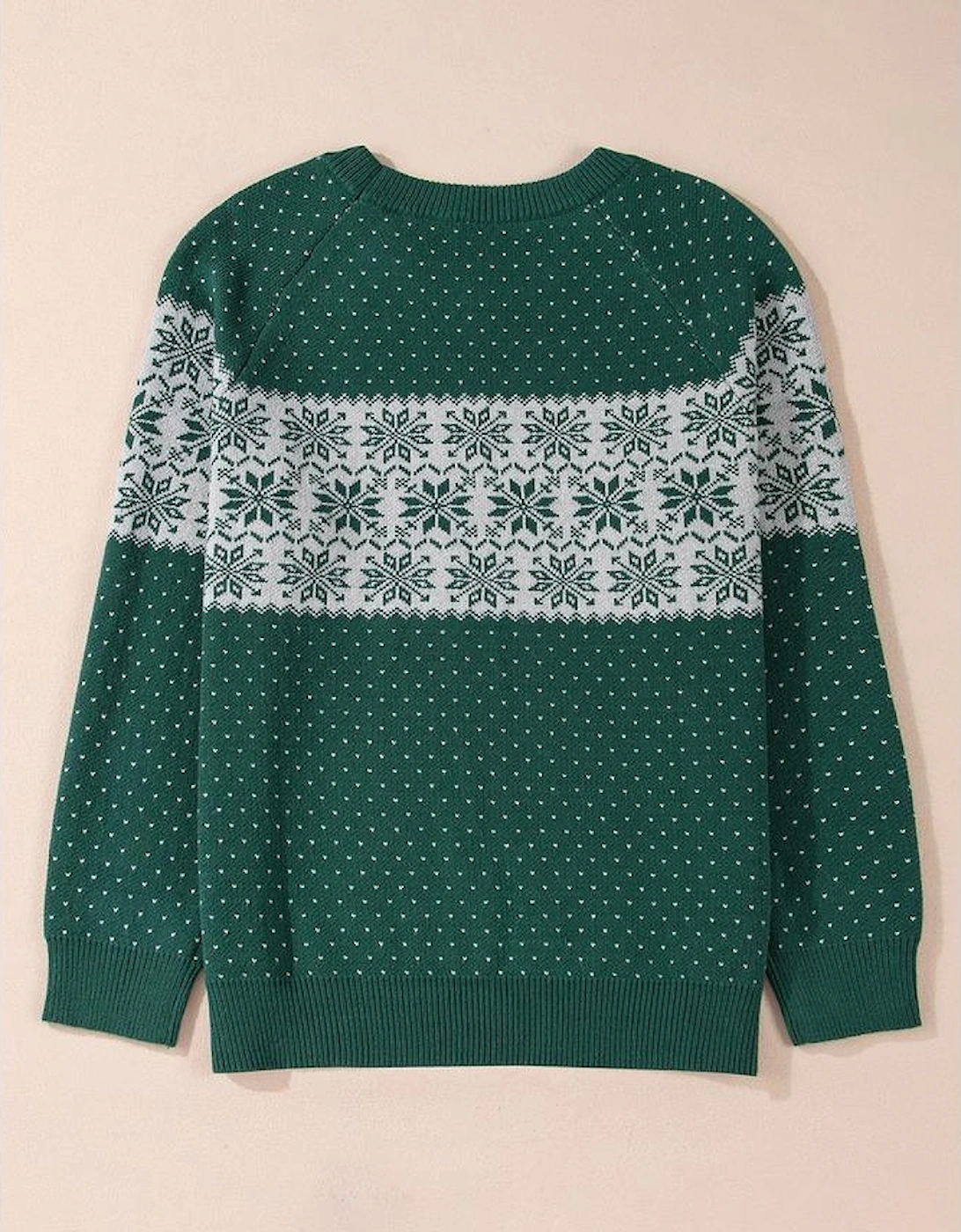 Green Christmas Snowflake Pattern Drop Shoulder Plus Size Sweater