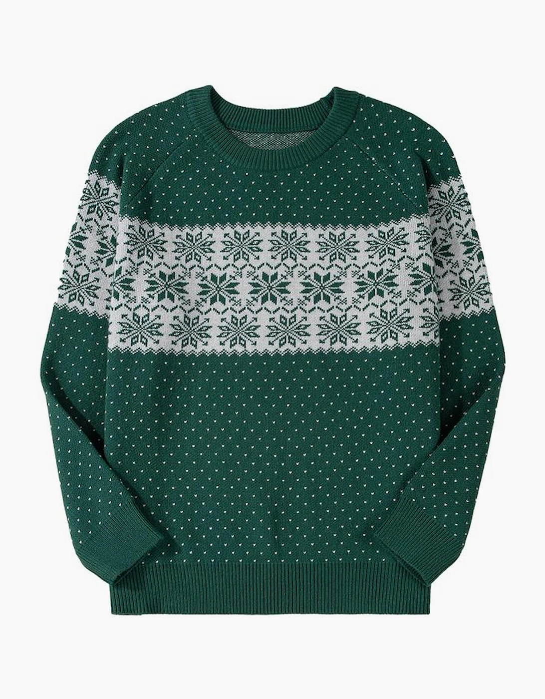 Green Christmas Snowflake Pattern Drop Shoulder Plus Size Sweater