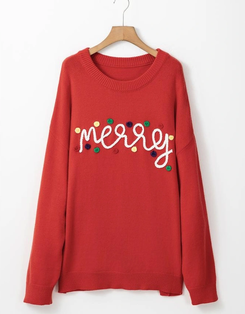 Fiery Red Merry Graphic Christmas Plus Size Sweater