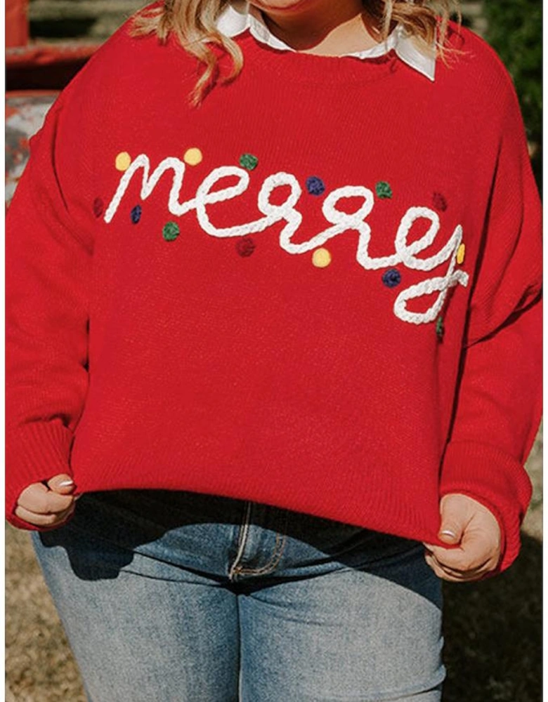Fiery Red Merry Graphic Christmas Plus Size Sweater