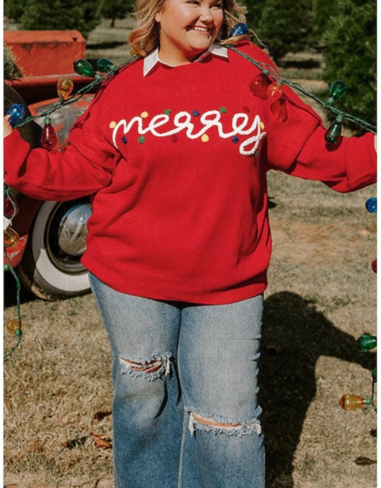Fiery Red Merry Graphic Christmas Plus Size Sweater