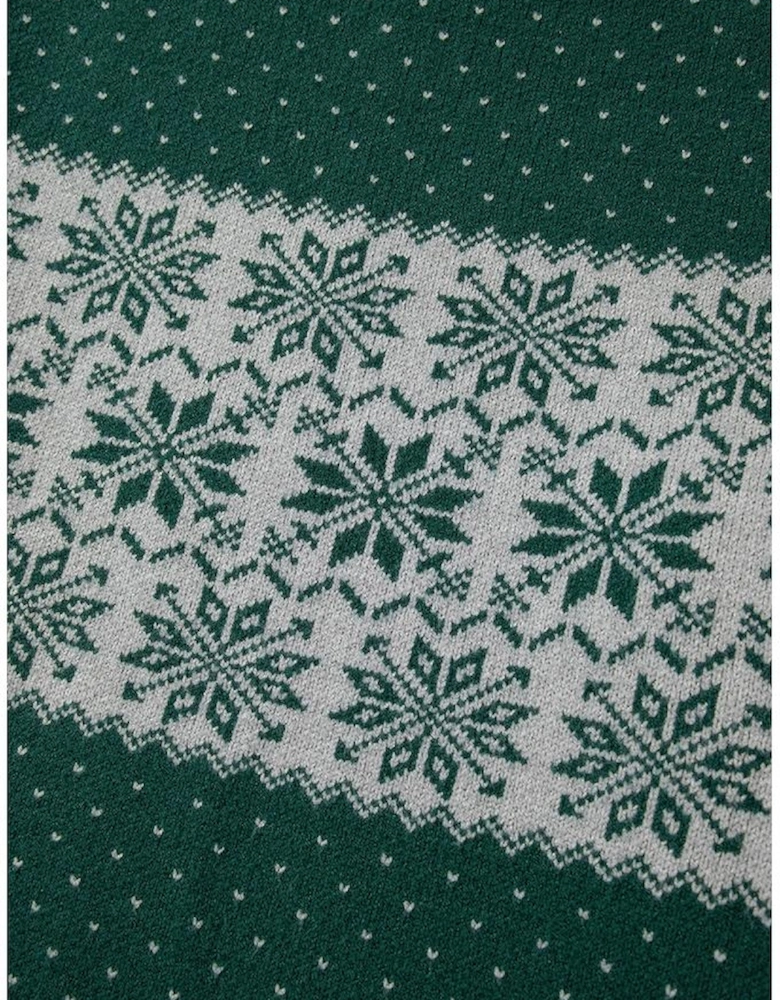 Green Christmas Snowflake Pattern Drop Shoulder Plus Size Sweater