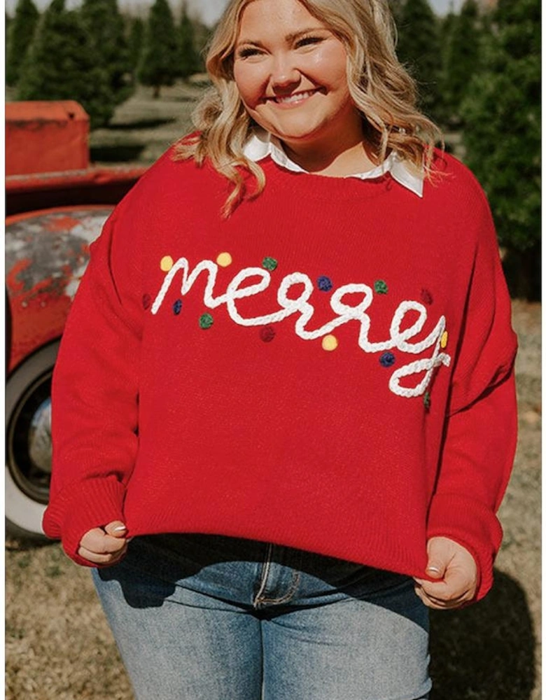 Fiery Red Merry Graphic Christmas Plus Size Sweater