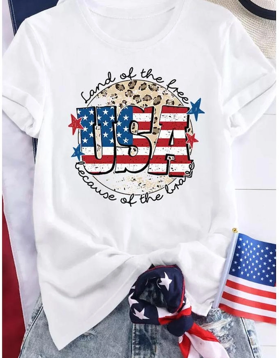 White USA Flag Slogan Graphic T-shirt