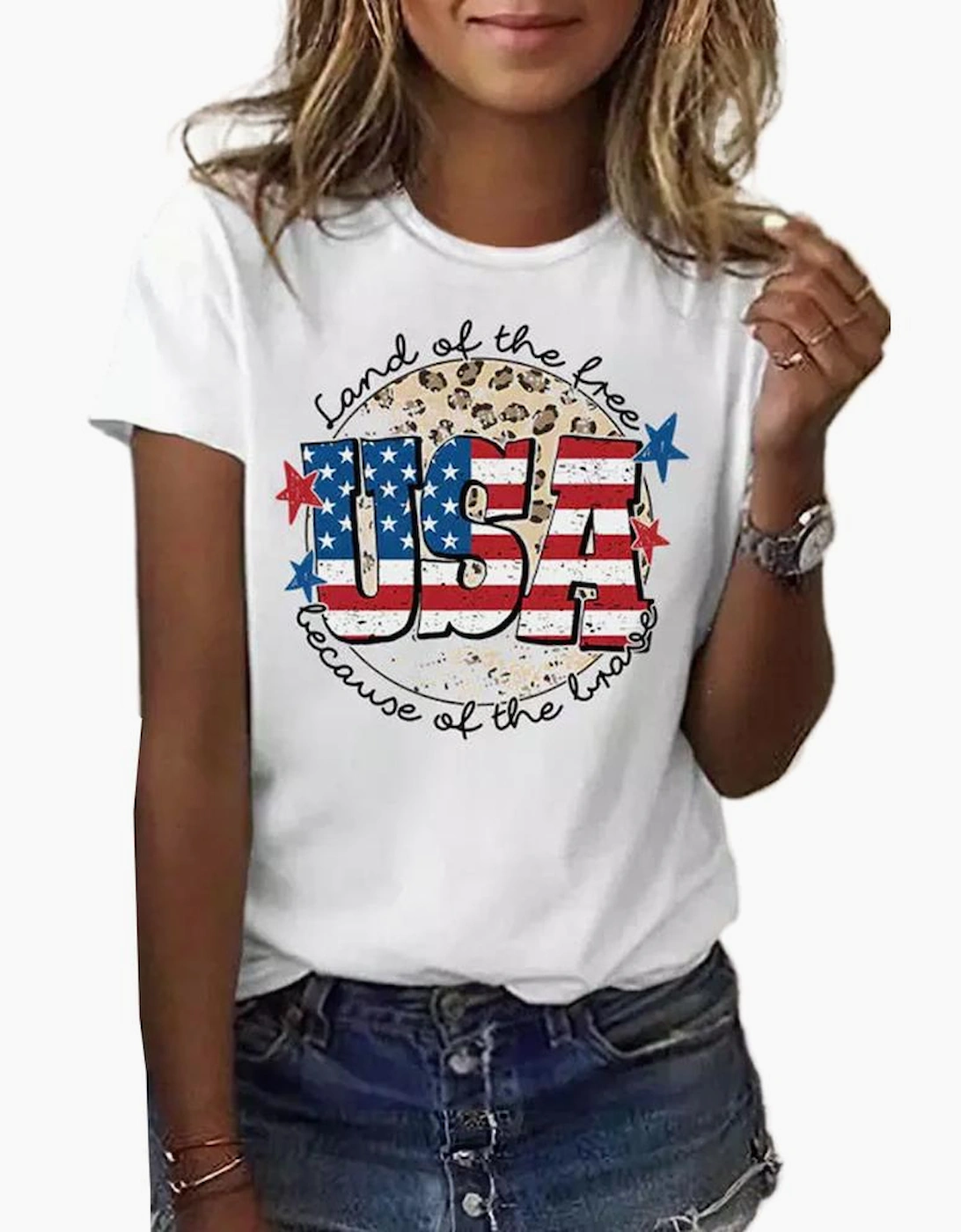 White USA Flag Slogan Graphic T-shirt