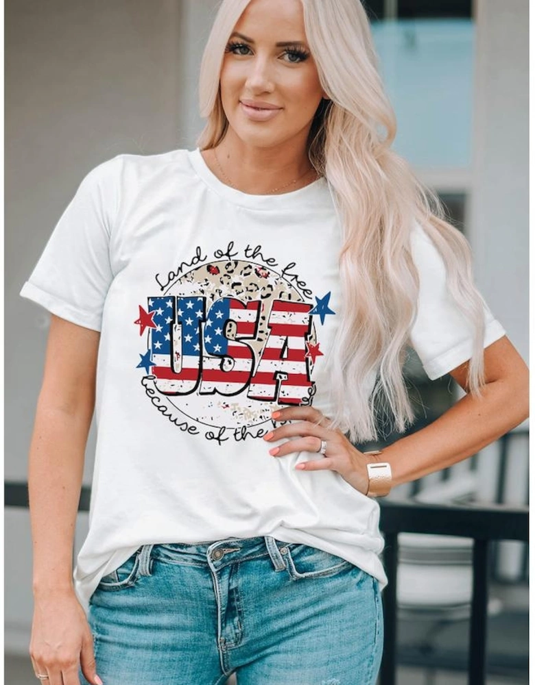 White USA Flag Slogan Graphic T-shirt