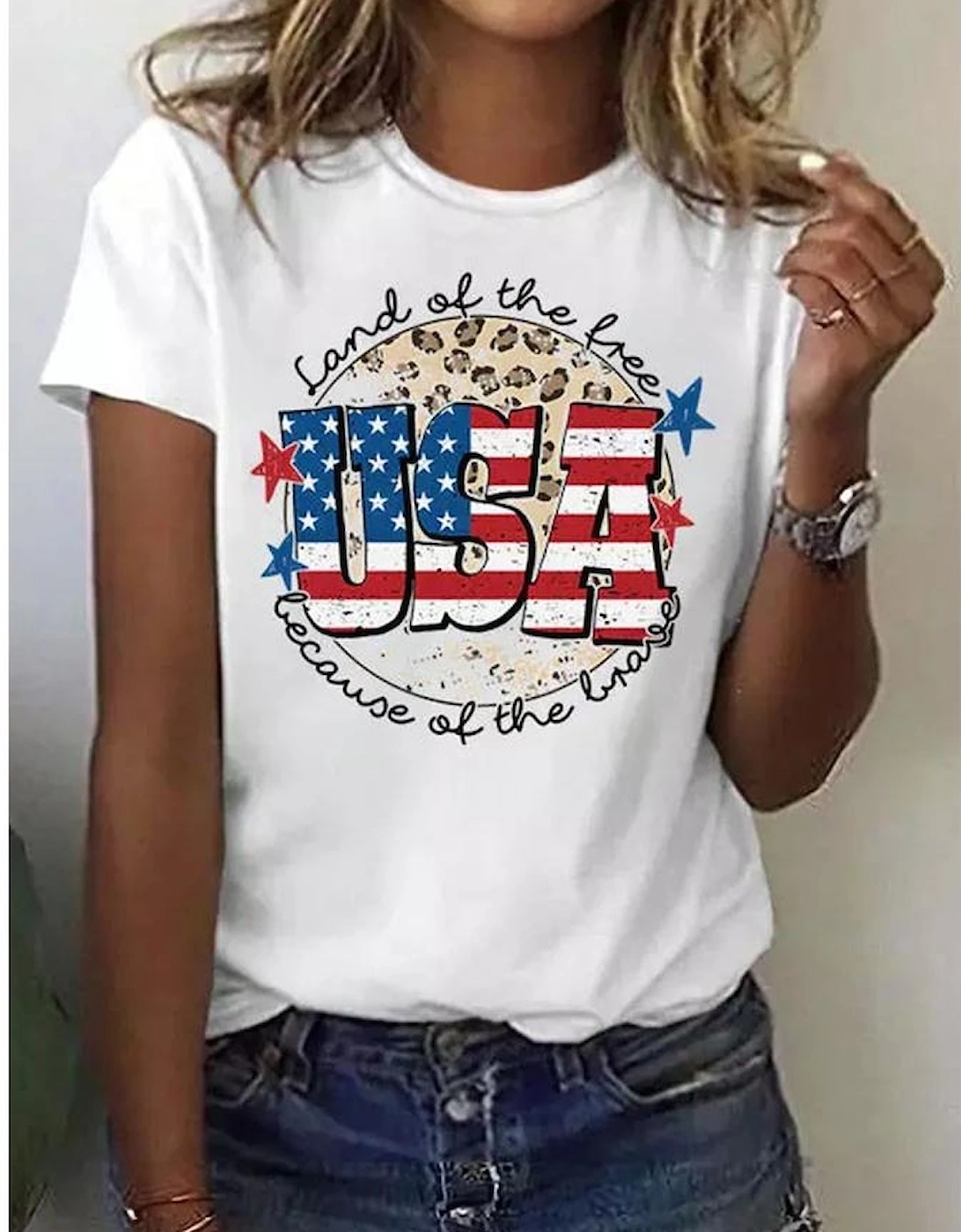 White USA Flag Slogan Graphic T-shirt