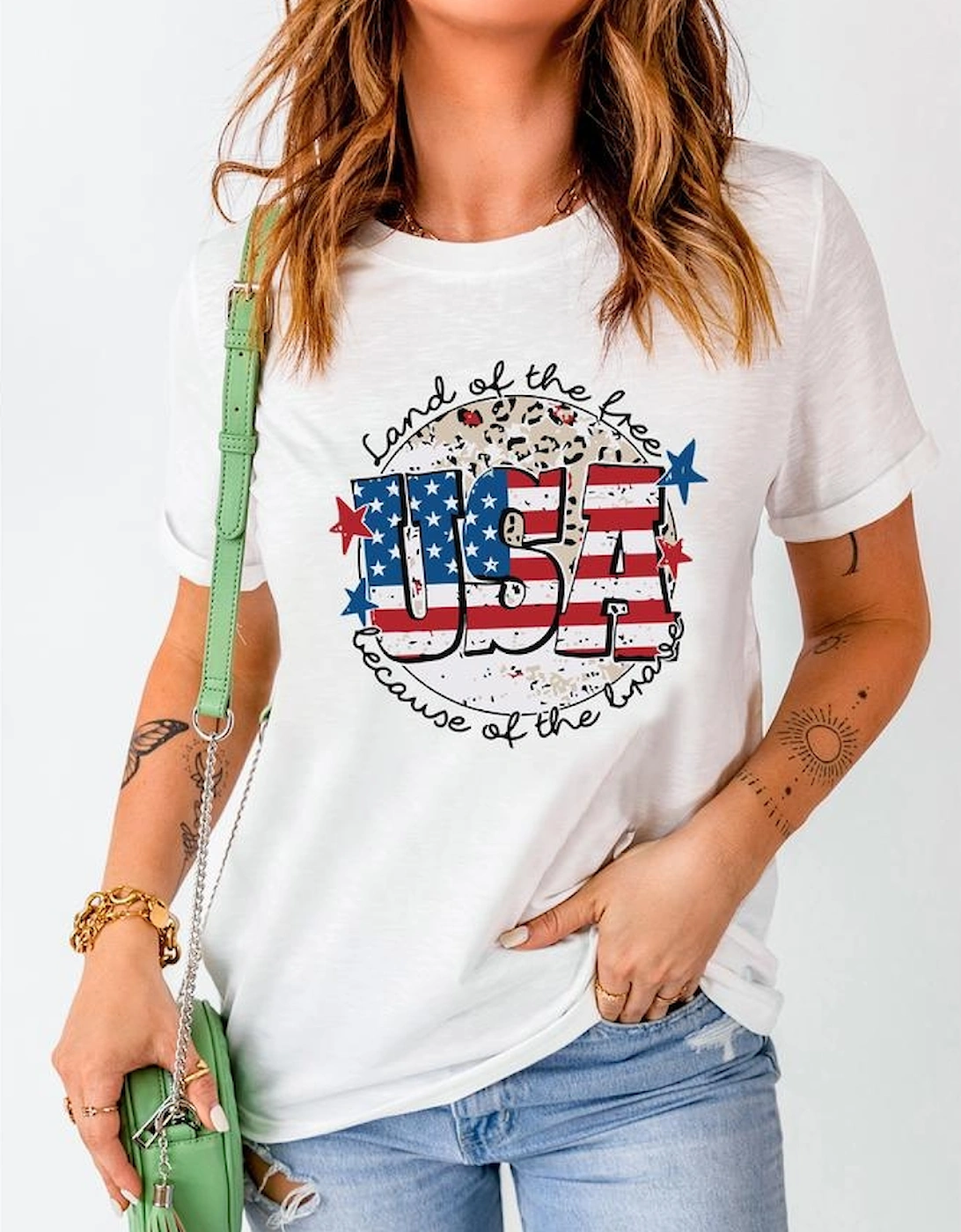 White USA Flag Slogan Graphic T-shirt