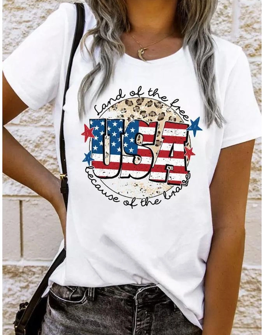 White USA Flag Slogan Graphic T-shirt