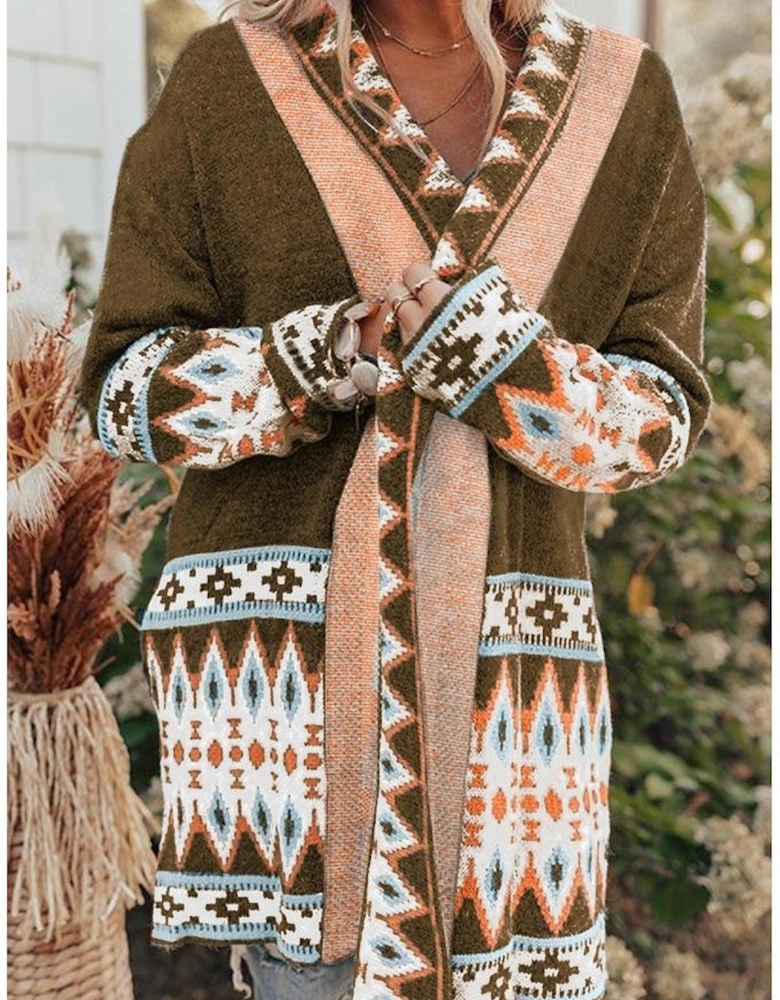 Azura Exchange Printed Open Front Knitted Cardigan