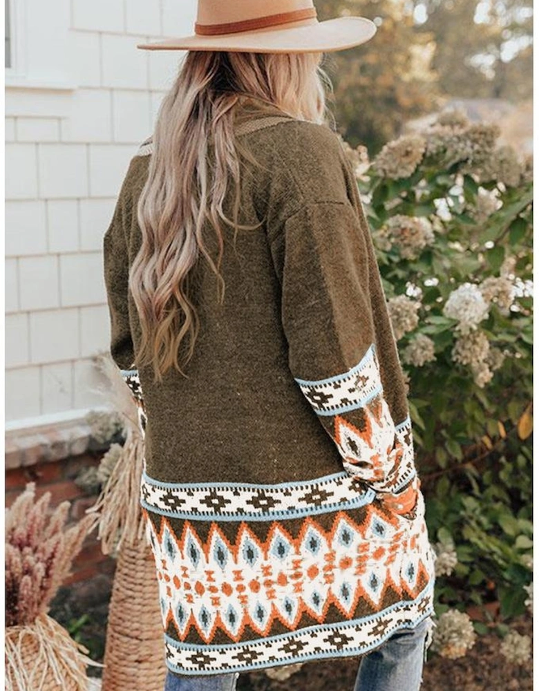 Azura Exchange Printed Open Front Knitted Cardigan