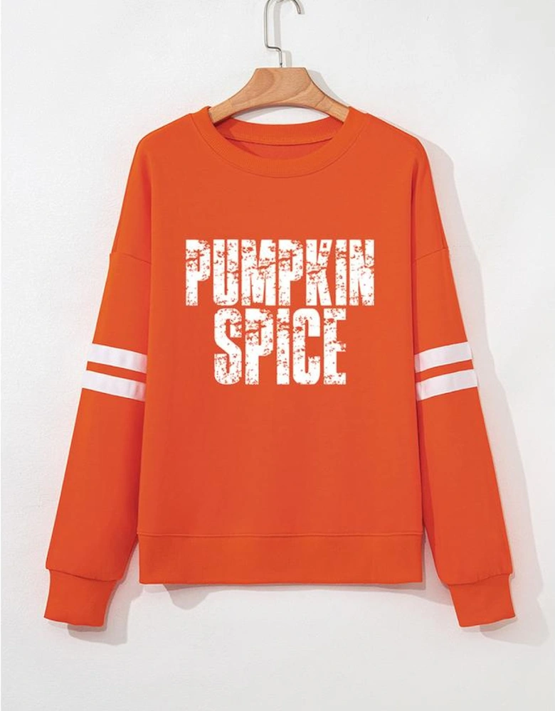 Orange PUMPKIN SPICE Graphic Varsity Casual Sweatshirt