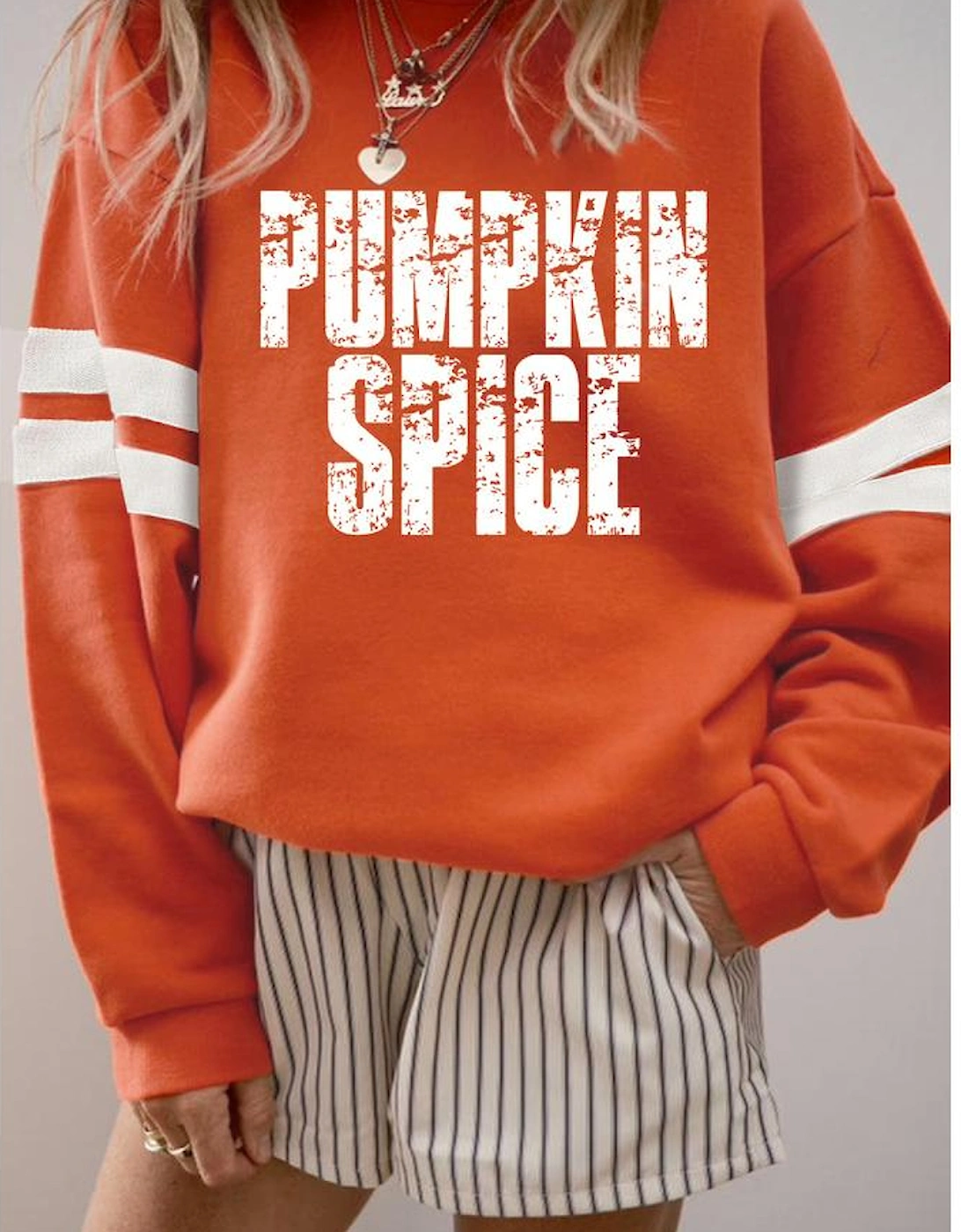Orange PUMPKIN SPICE Graphic Varsity Casual Sweatshirt