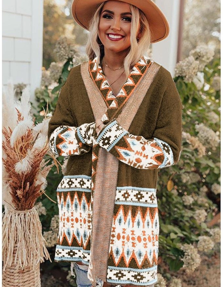 Azura Exchange Printed Open Front Knitted Cardigan