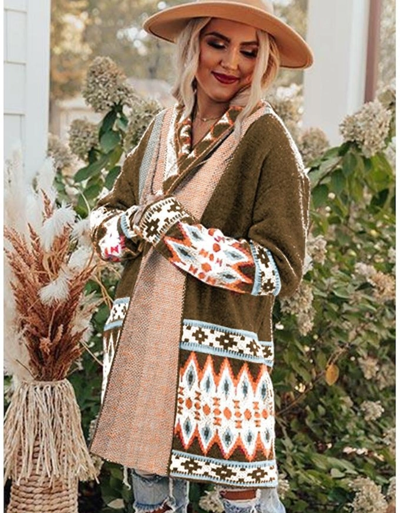 Azura Exchange Printed Open Front Knitted Cardigan