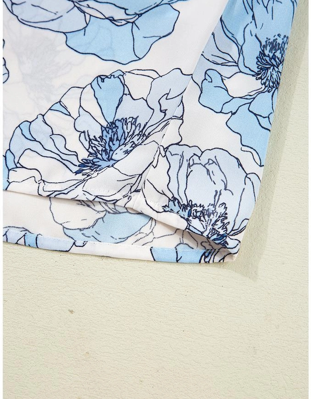 Sky Blue Floral Print Frilly Smocked Square Neck Long Sleeve Blouse