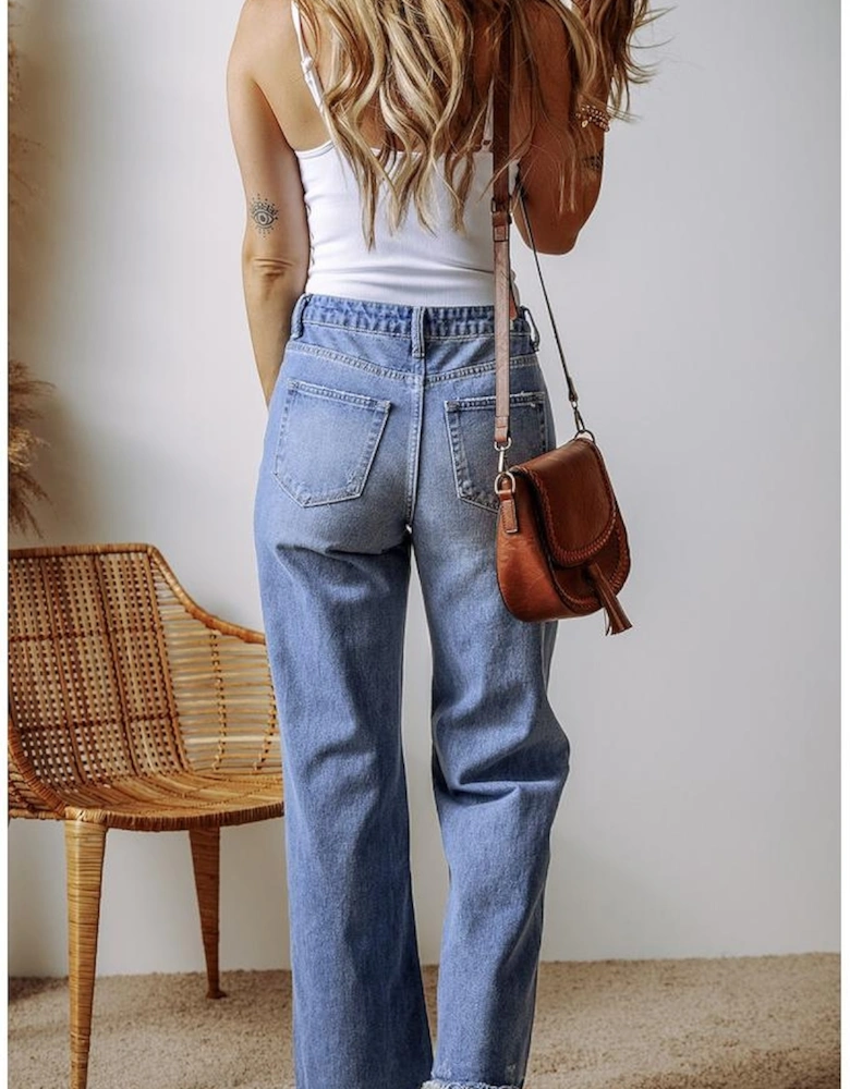 Ashleigh Blue Distressed Raw Hem Straight Leg High Waist Jeans
