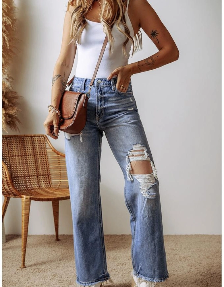 Ashleigh Blue Distressed Raw Hem Straight Leg High Waist Jeans