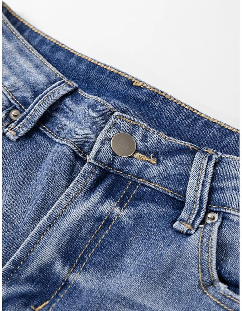 Ashleigh Blue Distressed Raw Hem Straight Leg High Waist Jeans