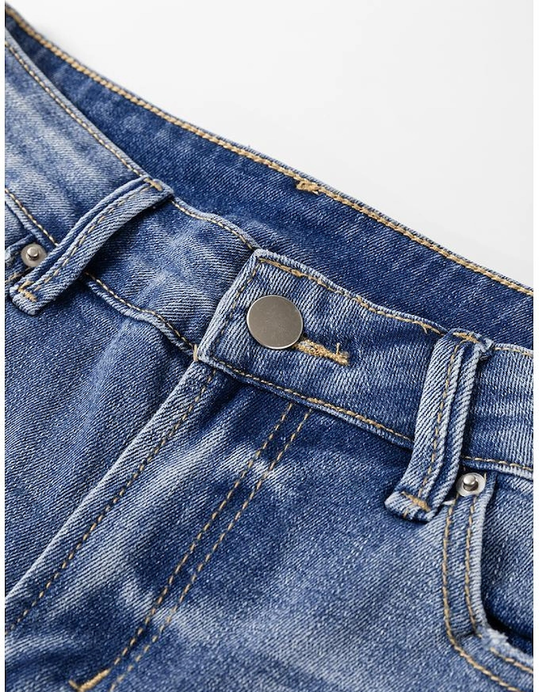 Ashleigh Blue Distressed Raw Hem Straight Leg High Waist Jeans