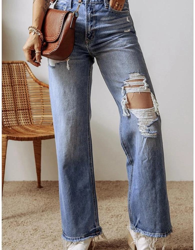 Ashleigh Blue Distressed Raw Hem Straight Leg High Waist Jeans