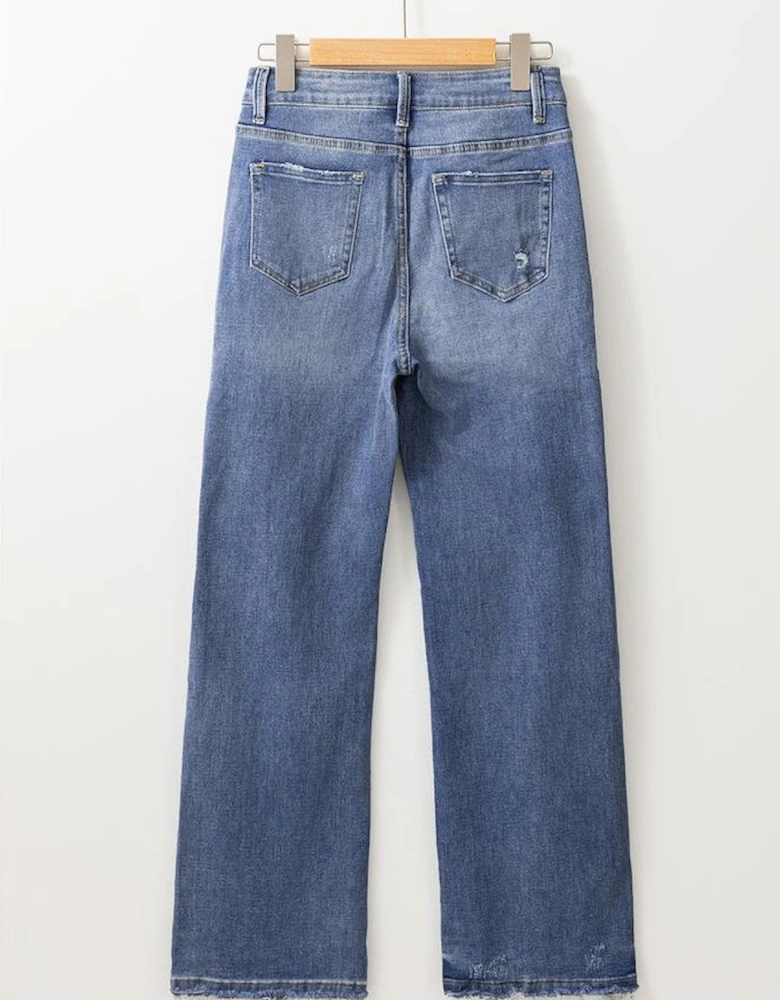 Ashleigh Blue Distressed Raw Hem Straight Leg High Waist Jeans