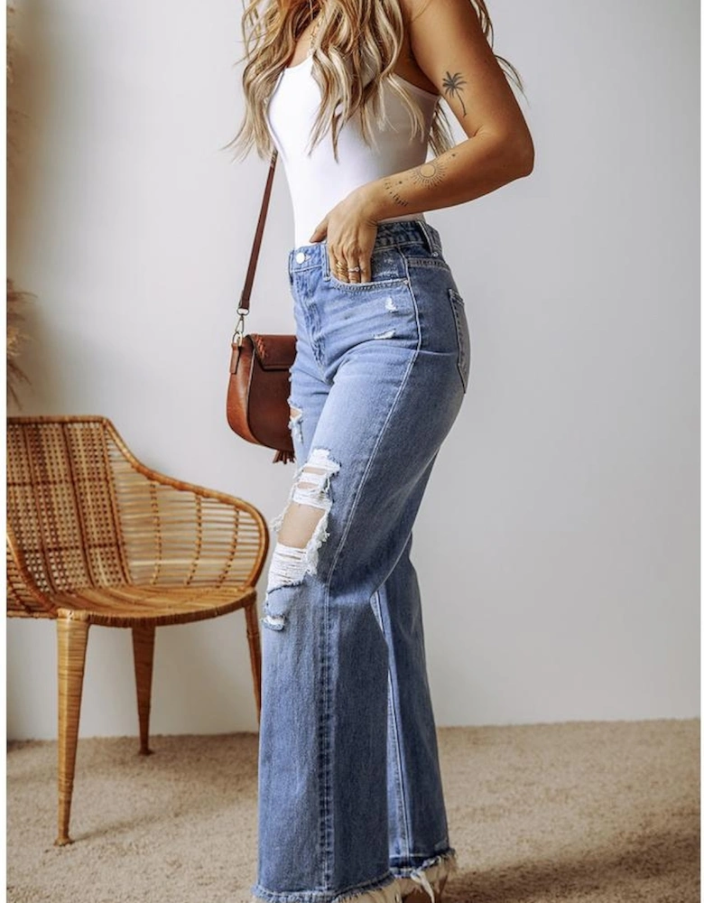 Ashleigh Blue Distressed Raw Hem Straight Leg High Waist Jeans