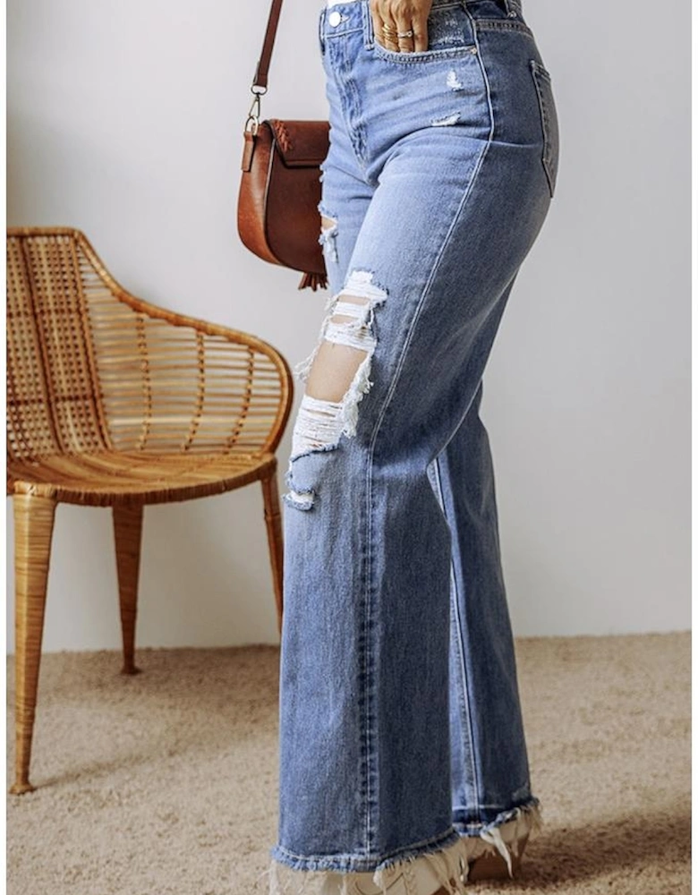 Ashleigh Blue Distressed Raw Hem Straight Leg High Waist Jeans