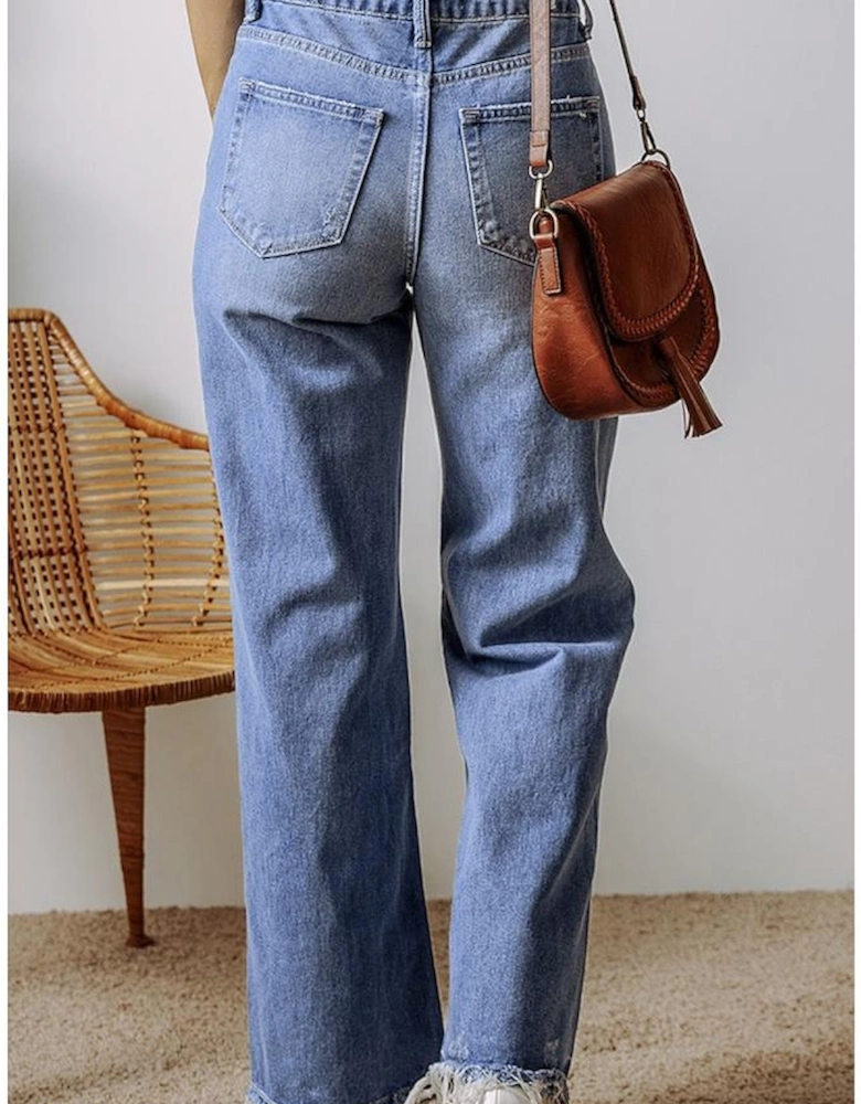 Ashleigh Blue Distressed Raw Hem Straight Leg High Waist Jeans