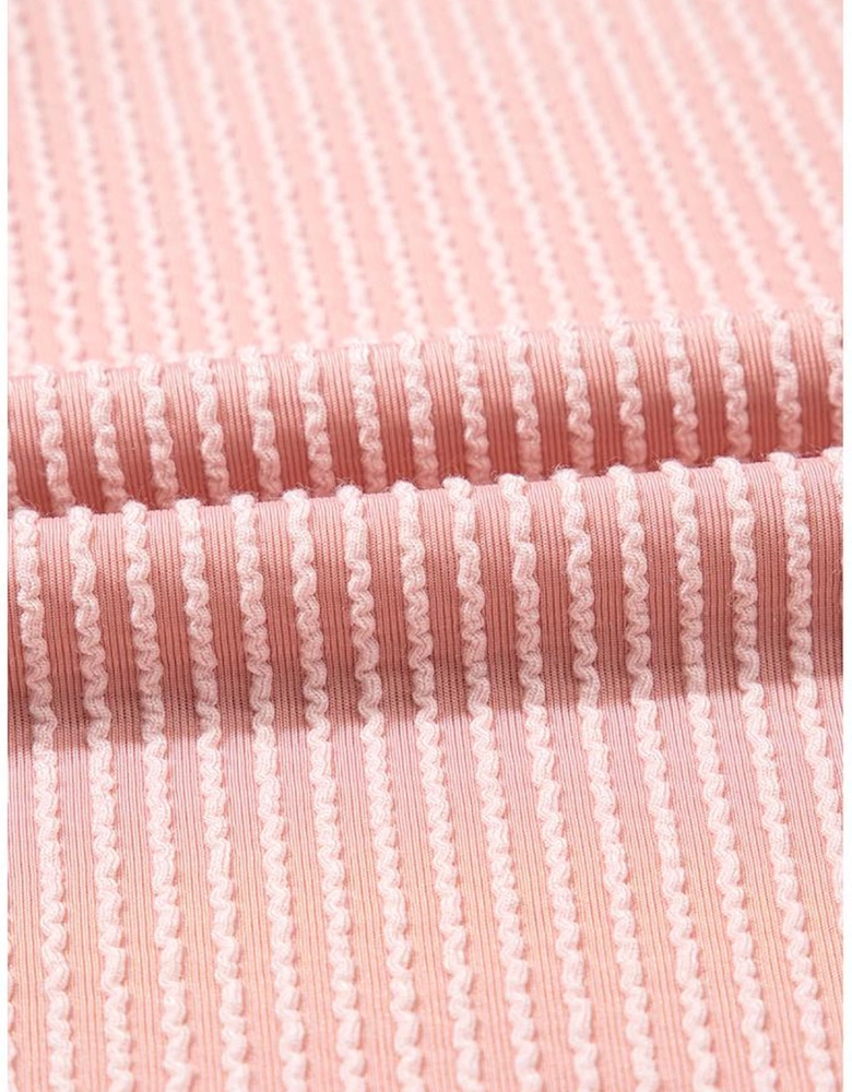 Blossom Corded Knit Crew Neck Puff Sleeve Shift Mini Dress