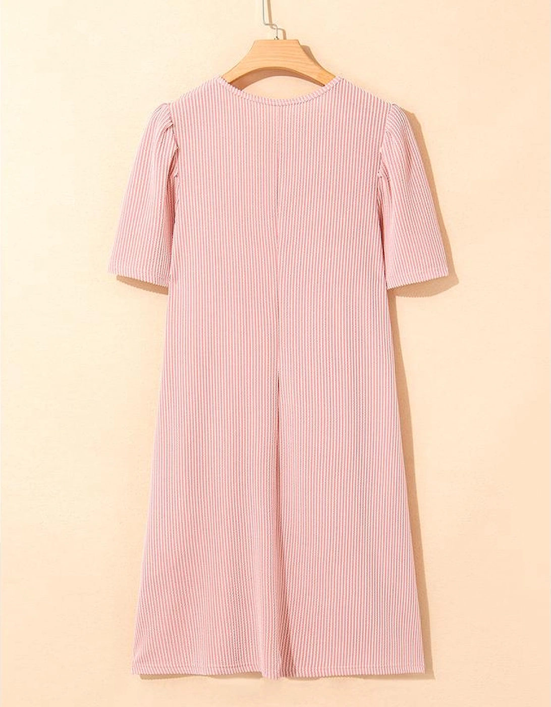 Blossom Corded Knit Crew Neck Puff Sleeve Shift Mini Dress