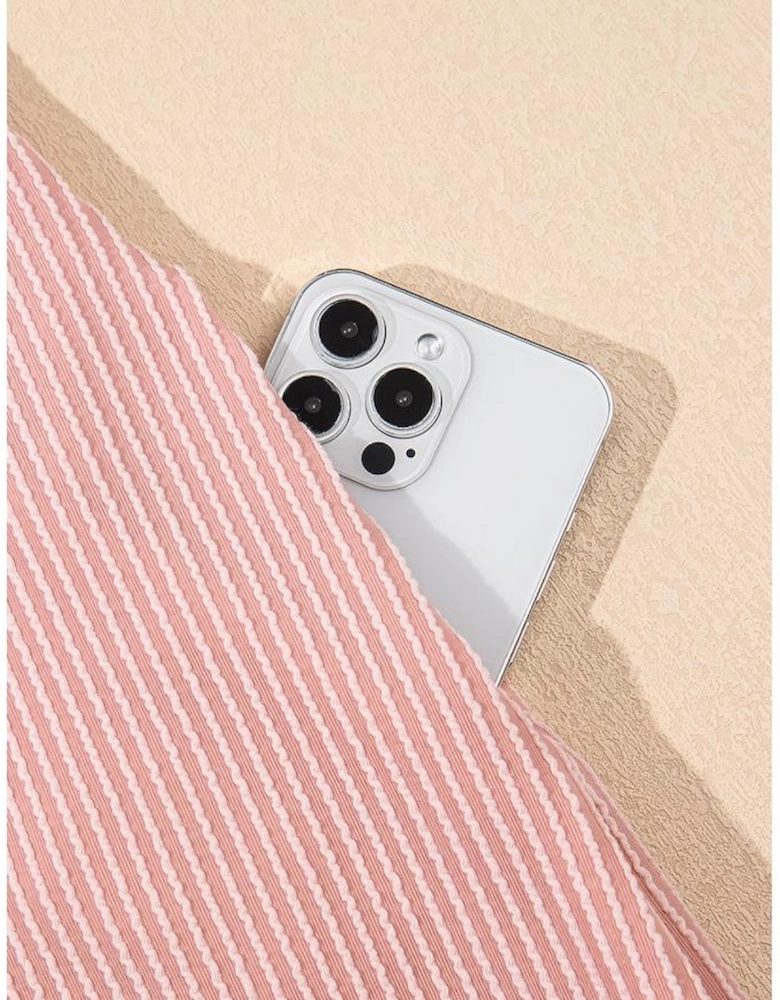 Blossom Corded Knit Crew Neck Puff Sleeve Shift Mini Dress