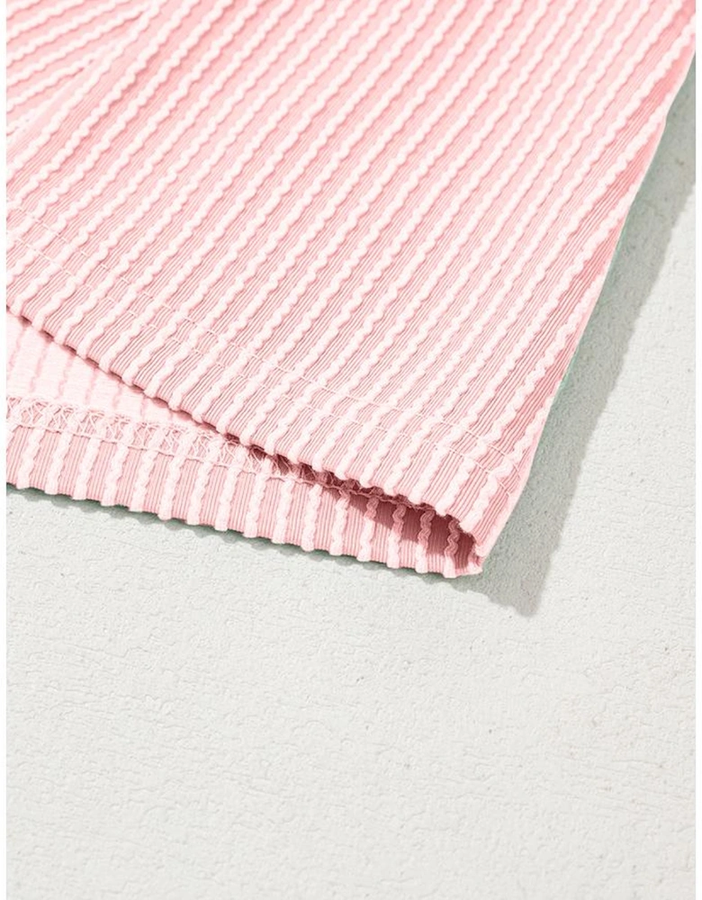 Blossom Corded Knit Crew Neck Puff Sleeve Shift Mini Dress