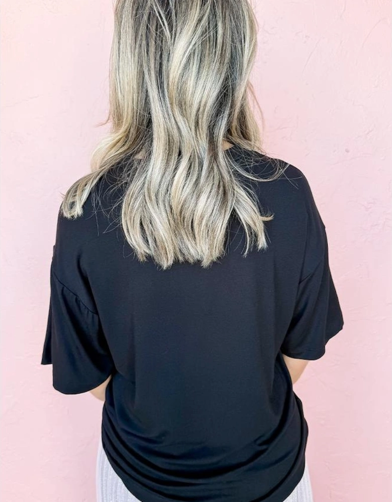 Black USA Flag Flower Graphic Drop Shoulder T Shirt