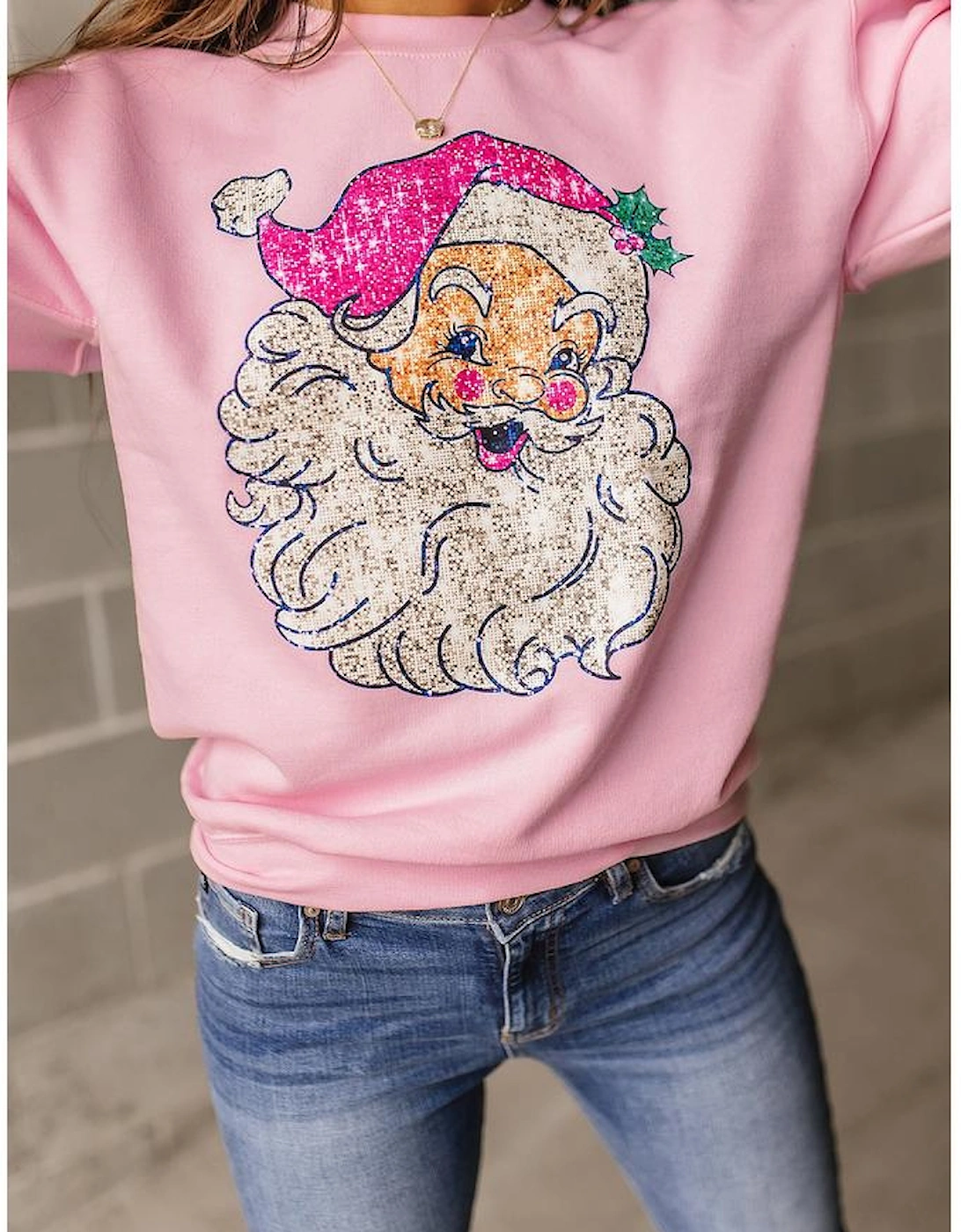 Pink Bold Christmas Claus Graphic Drop Shoulder Sweatshirt